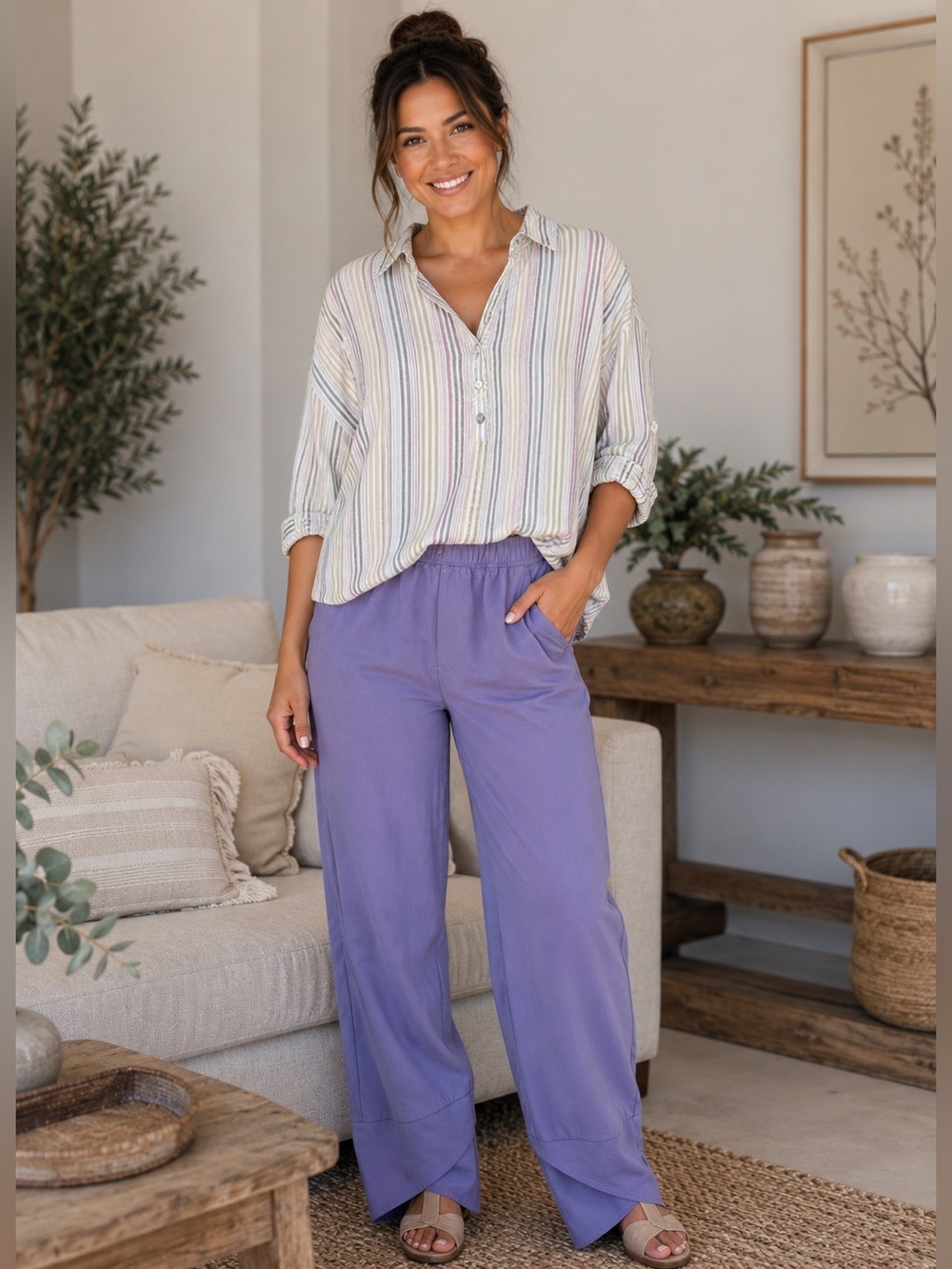 Relaxed Wide-Leg Capris in Lavender